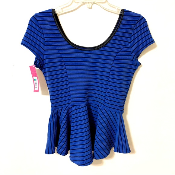 Xhilaration Peplum Striped Top Blue/Black Medium - Picture 2 of 6